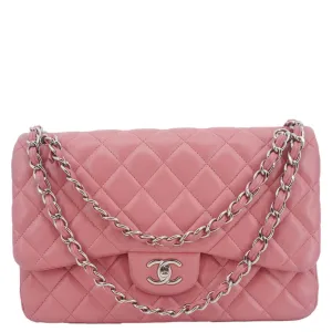 CHANEL Classic Double Flap Jumbo Quilted Leather Crossbody Bag Pink