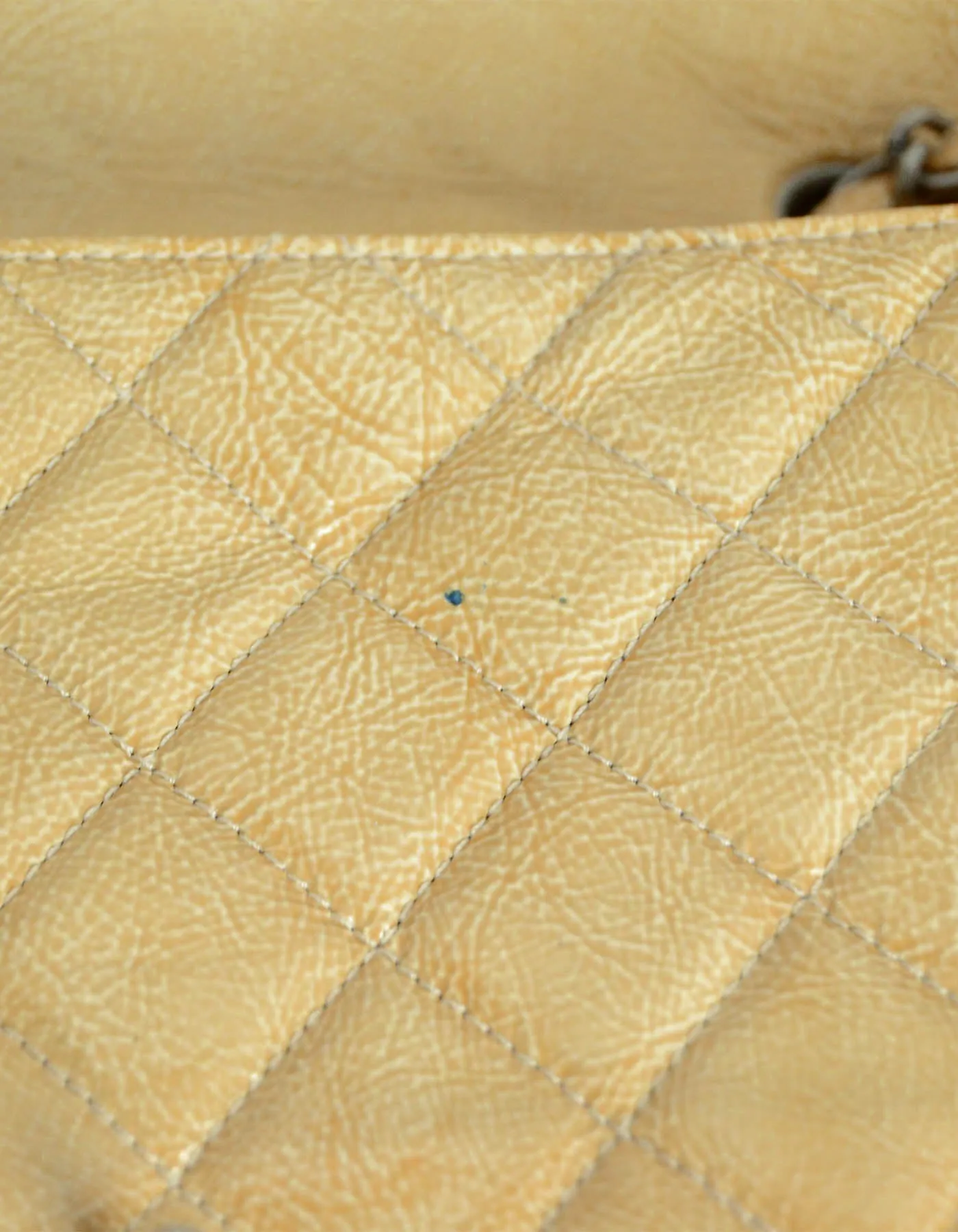 Chanel Cream Crumpled Patent Quilted Single Flap Jumbo Classic Bag