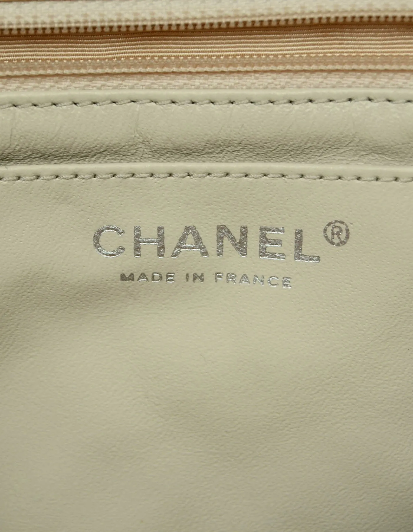 Chanel Cream Crumpled Patent Quilted Single Flap Jumbo Classic Bag