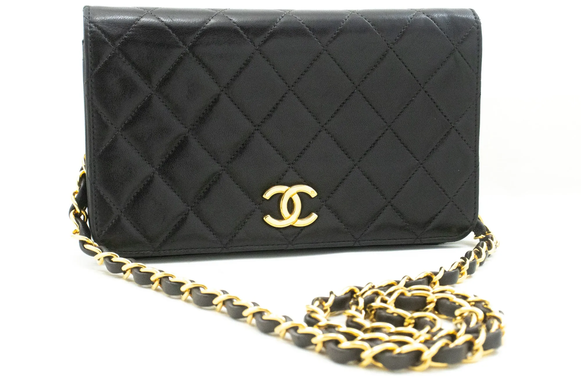 CHANEL Full Flap Chain Shoulder Bag Clutch Black Quilted Lambskin m96