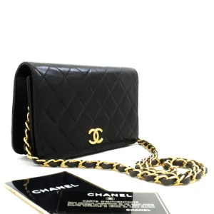CHANEL Full Flap Chain Shoulder Bag Clutch Black Quilted Lambskin m96
