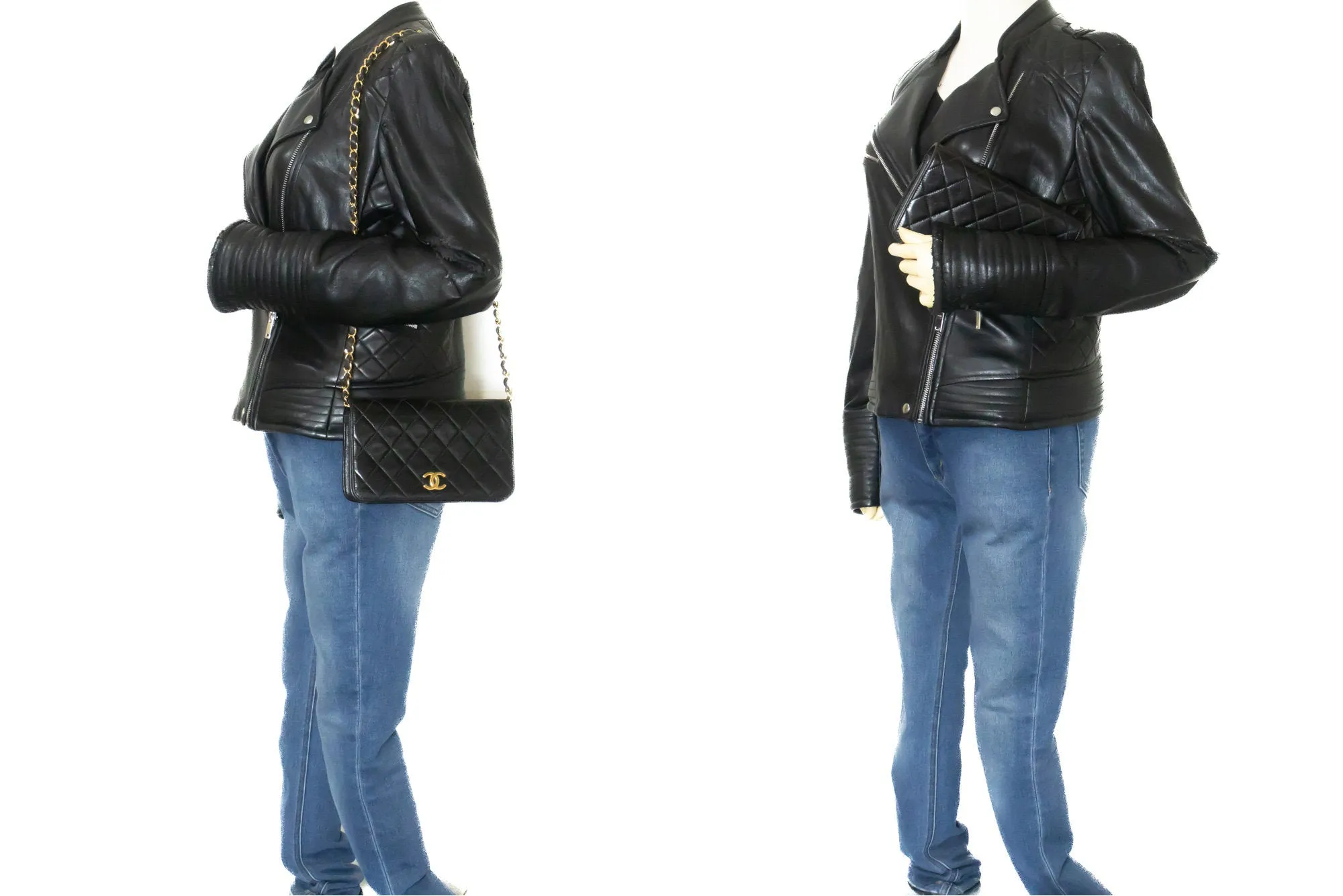 CHANEL Full Flap Chain Shoulder Bag Clutch Black Quilted Lambskin m96