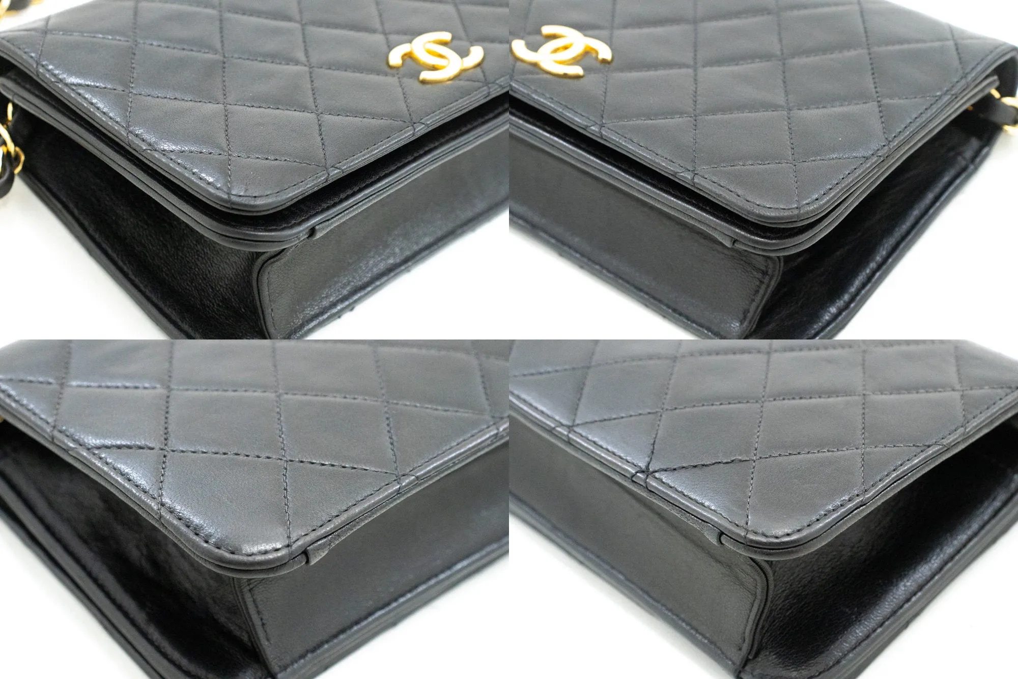 CHANEL Full Flap Chain Shoulder Bag Clutch Black Quilted Lambskin m96