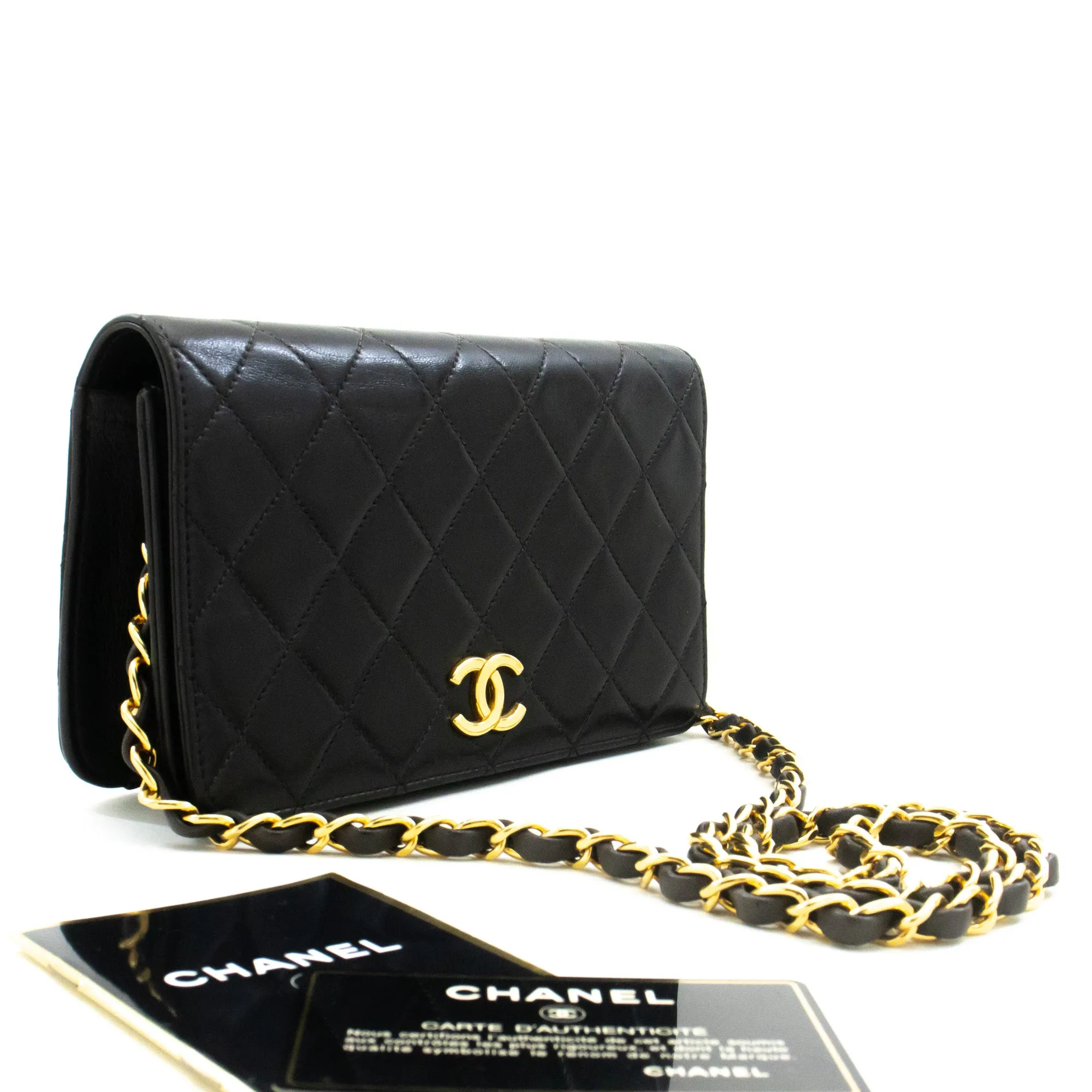 CHANEL Full Flap Chain Shoulder Bag Clutch Black Quilted Lambskin m96