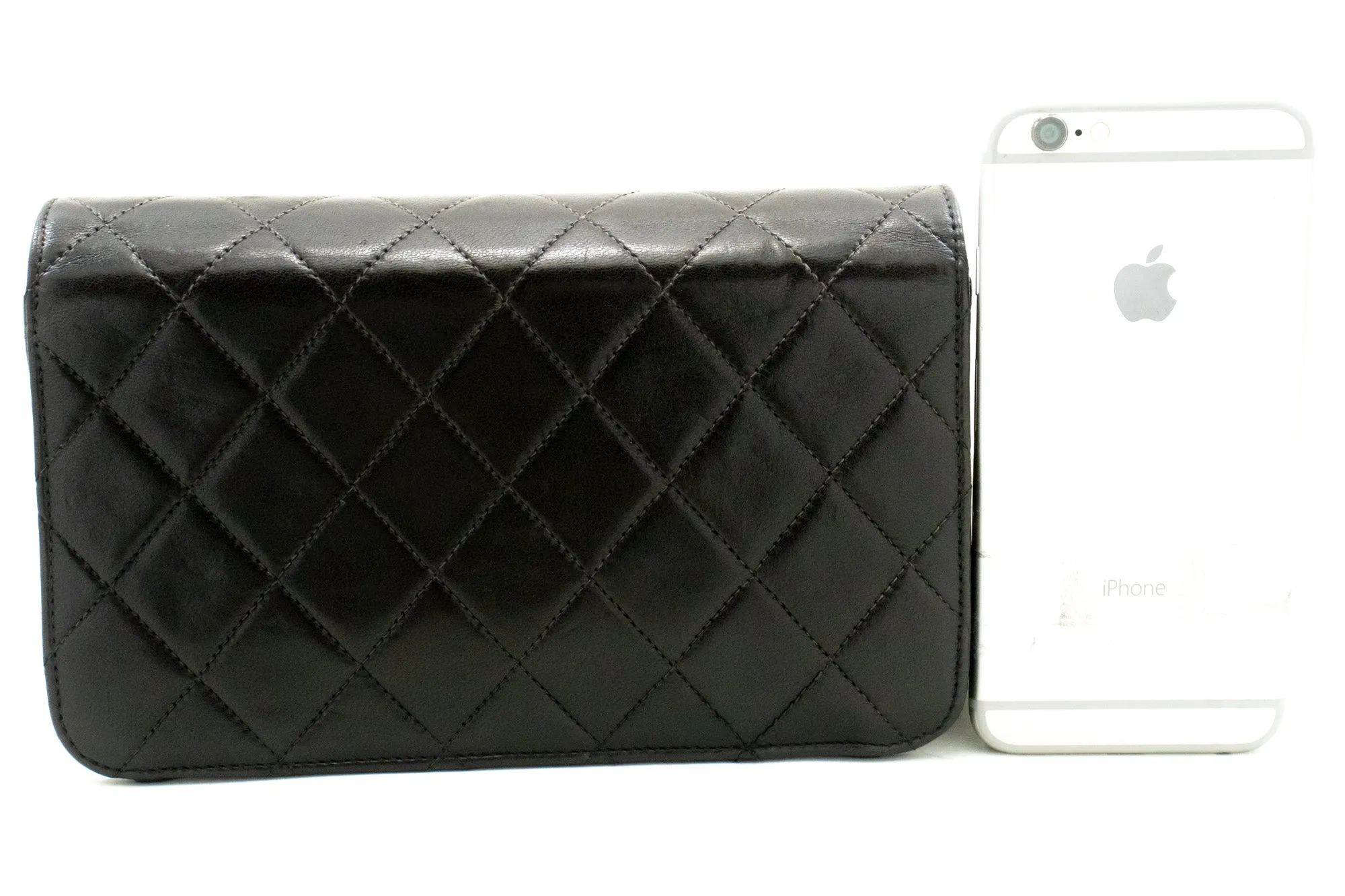 CHANEL Full Flap Chain Shoulder Bag Clutch Black Quilted Lambskin m96