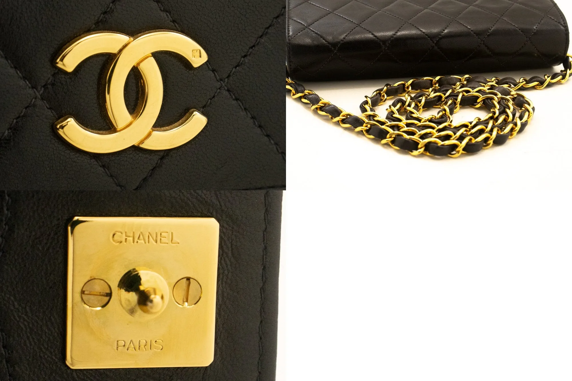 CHANEL Full Flap Chain Shoulder Bag Clutch Black Quilted Lambskin m96