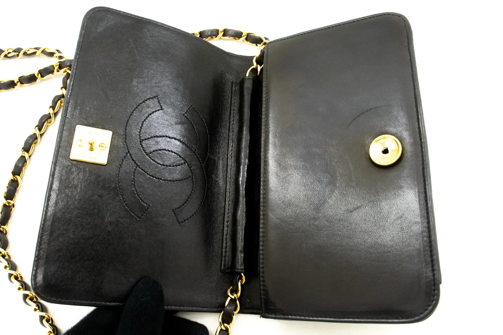 CHANEL Full Flap Chain Shoulder Bag Clutch Black Quilted Lambskin m96