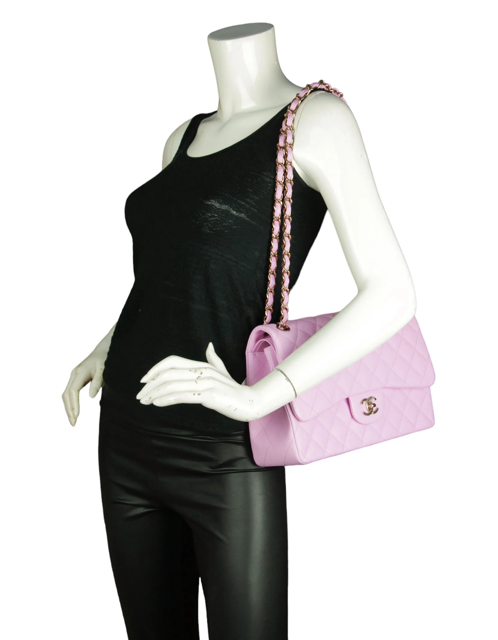 Chanel Lilac Caviar Leather Quilted Classic Double Flap Jumbo Bag