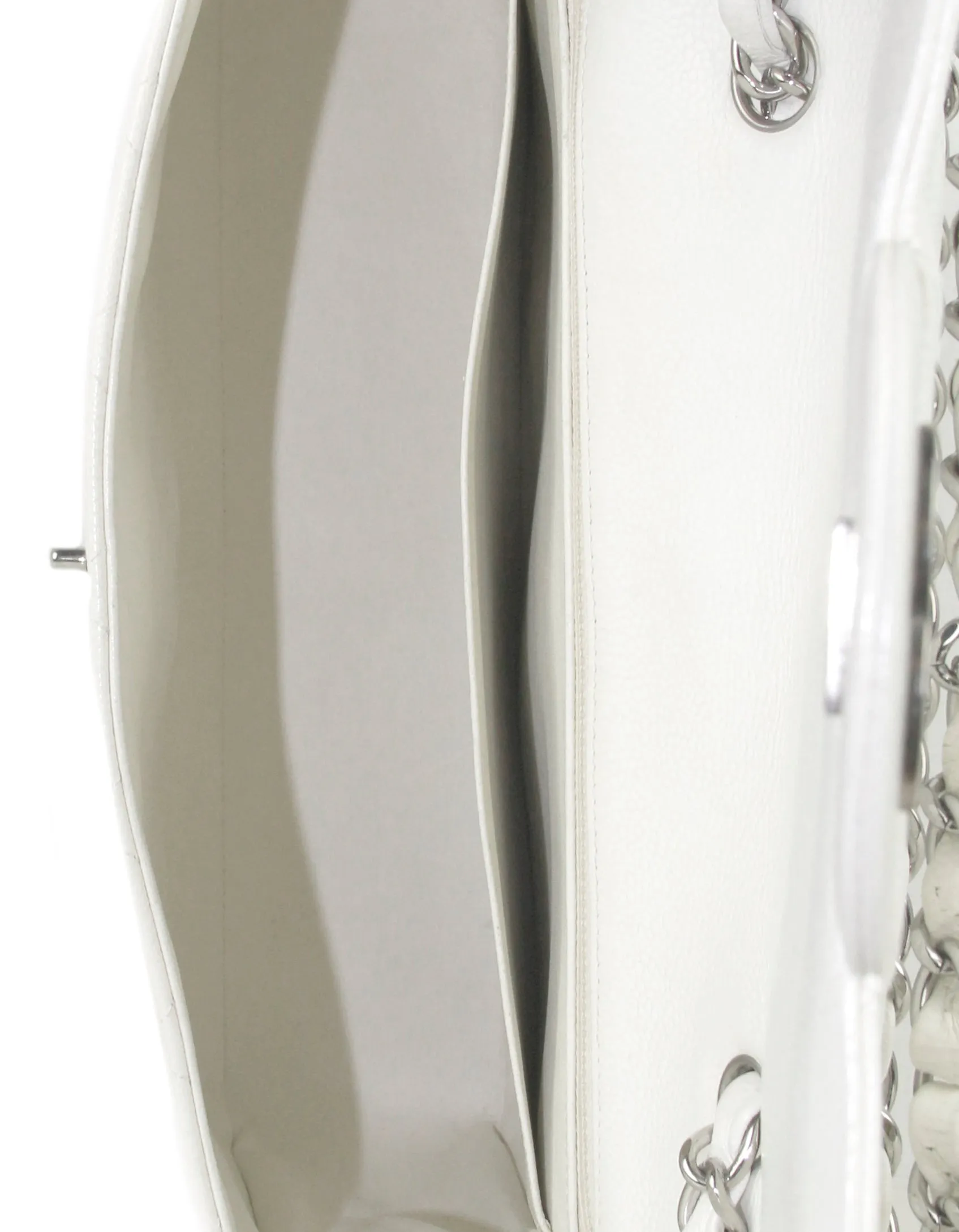 Chanel White Caviar Leather Quilted Single Flap Jumbo Classic Bag