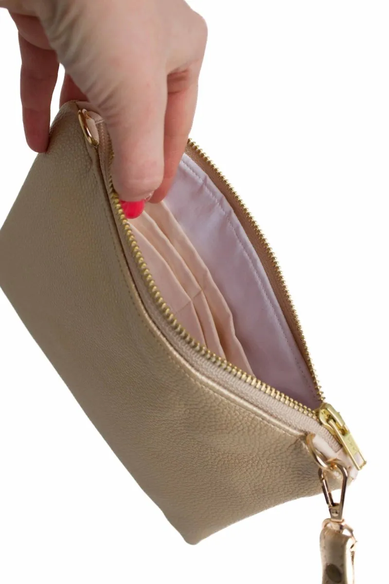 Classic Gold Shimmer Peonies Convertible Crossbody Wristlet 