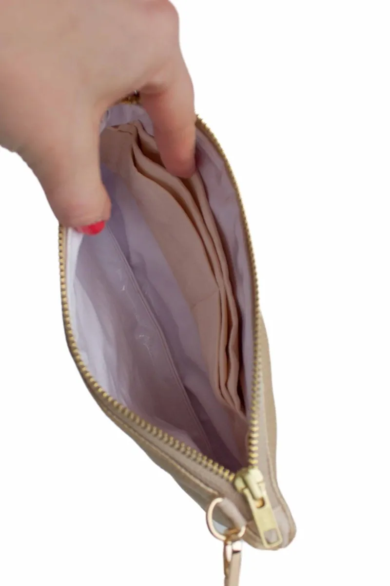 Classic Gold Shimmer Peonies Convertible Crossbody Wristlet 