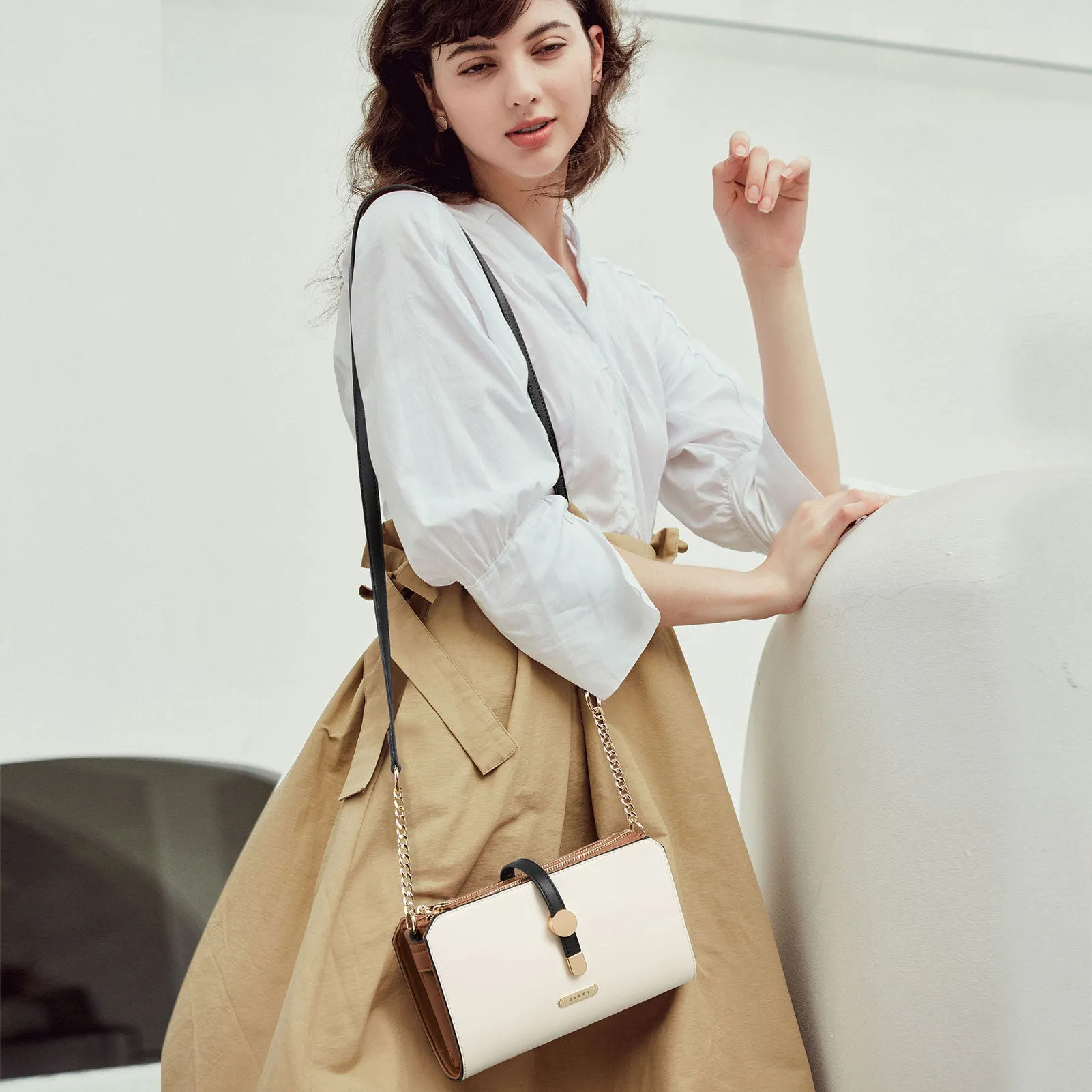 CLUCI Leather Crossbody Bags for Women Small Vintage Shoulder Purses Fashion Travel Bag with Adjustable Strap