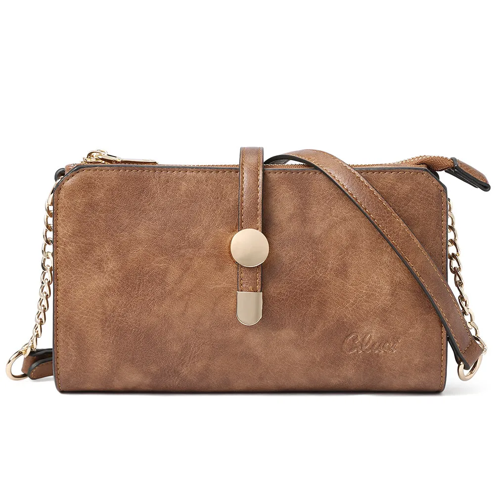 CLUCI Leather Crossbody Bags for Women Small Vintage Shoulder Purses Fashion Travel Bag with Adjustable Strap