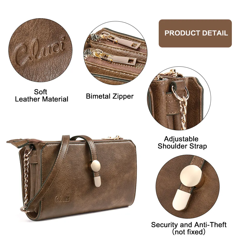 CLUCI Leather Crossbody Bags for Women Small Vintage Shoulder Purses Fashion Travel Bag with Adjustable Strap