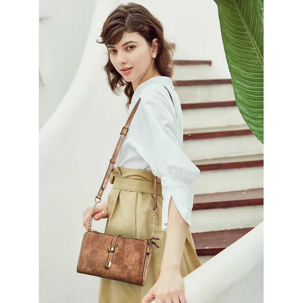 CLUCI Leather Crossbody Bags for Women Small Vintage Shoulder Purses Fashion Travel Bag with Adjustable Strap