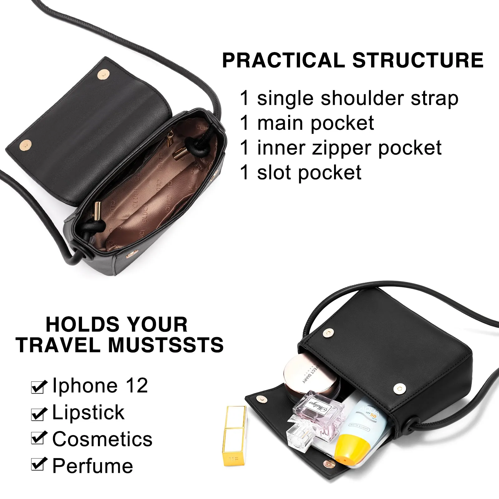 CLUCI Small Crossbody Bags for Women Vegan Leather Flap Fashion Ladies Travel Shoulder Purse with Adjustable Strap
