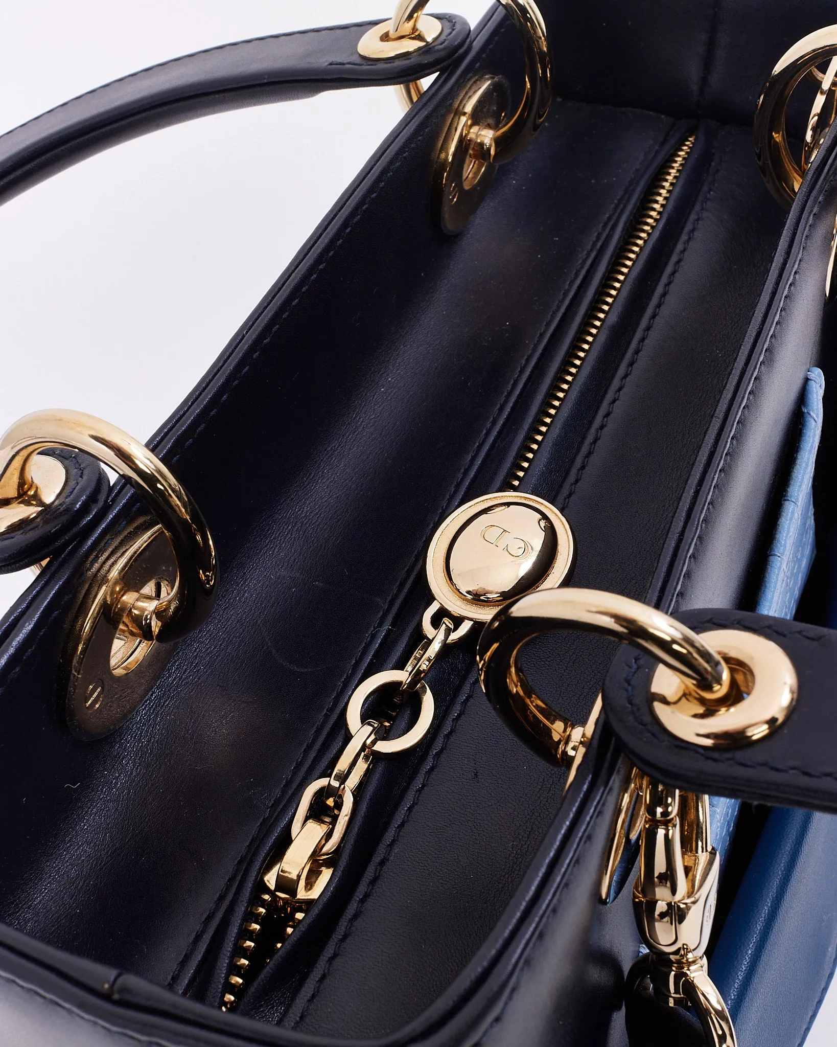 Dior Navy Leather Medium Lady Dior Pockets Top Handle Bag