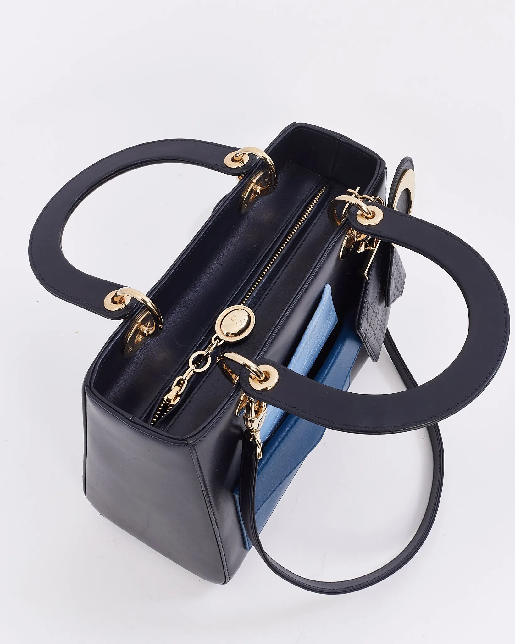 Dior Navy Leather Medium Lady Dior Pockets Top Handle Bag