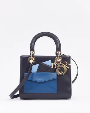 Dior Navy Leather Medium Lady Dior Pockets Top Handle Bag