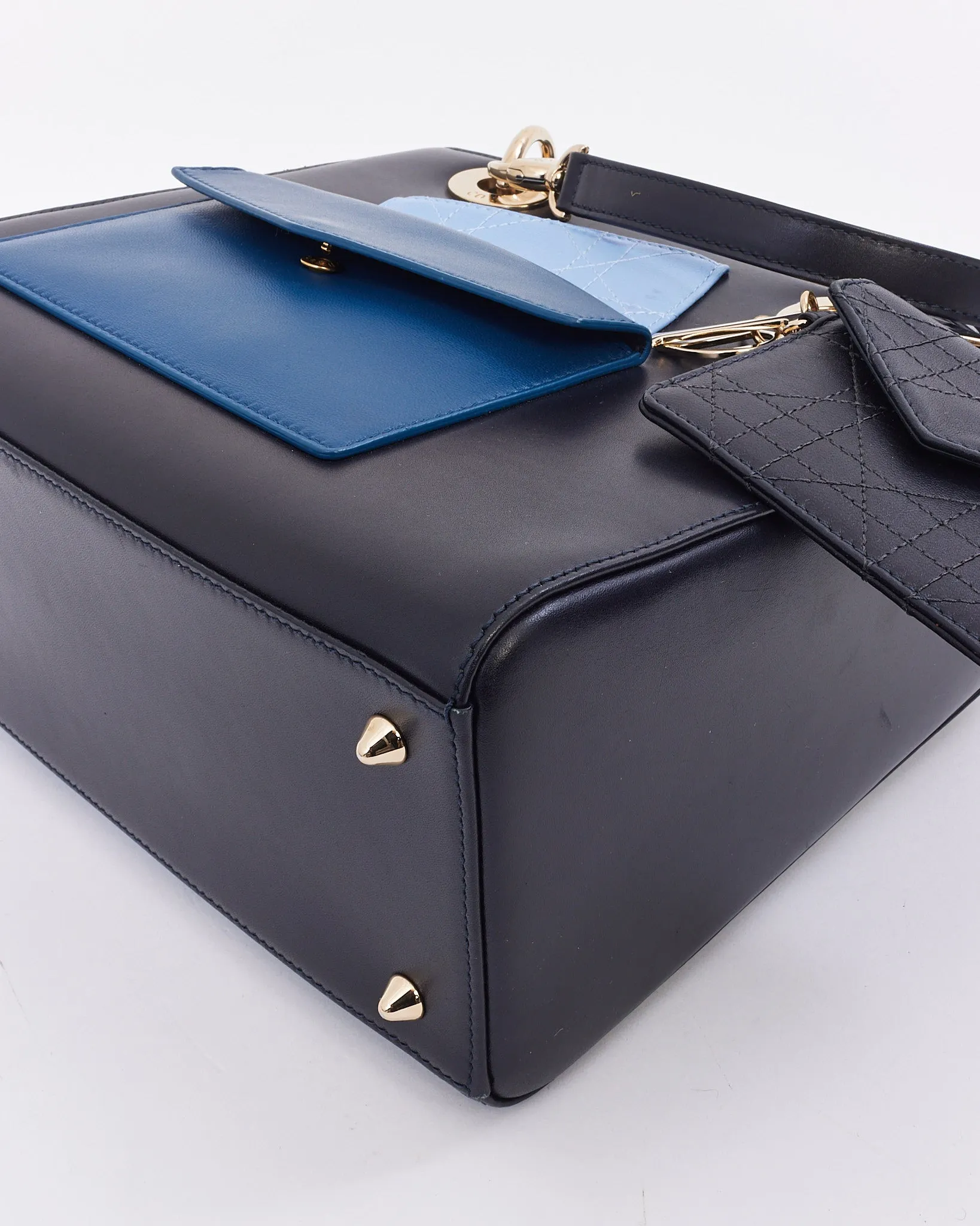 Dior Navy Leather Medium Lady Dior Pockets Top Handle Bag
