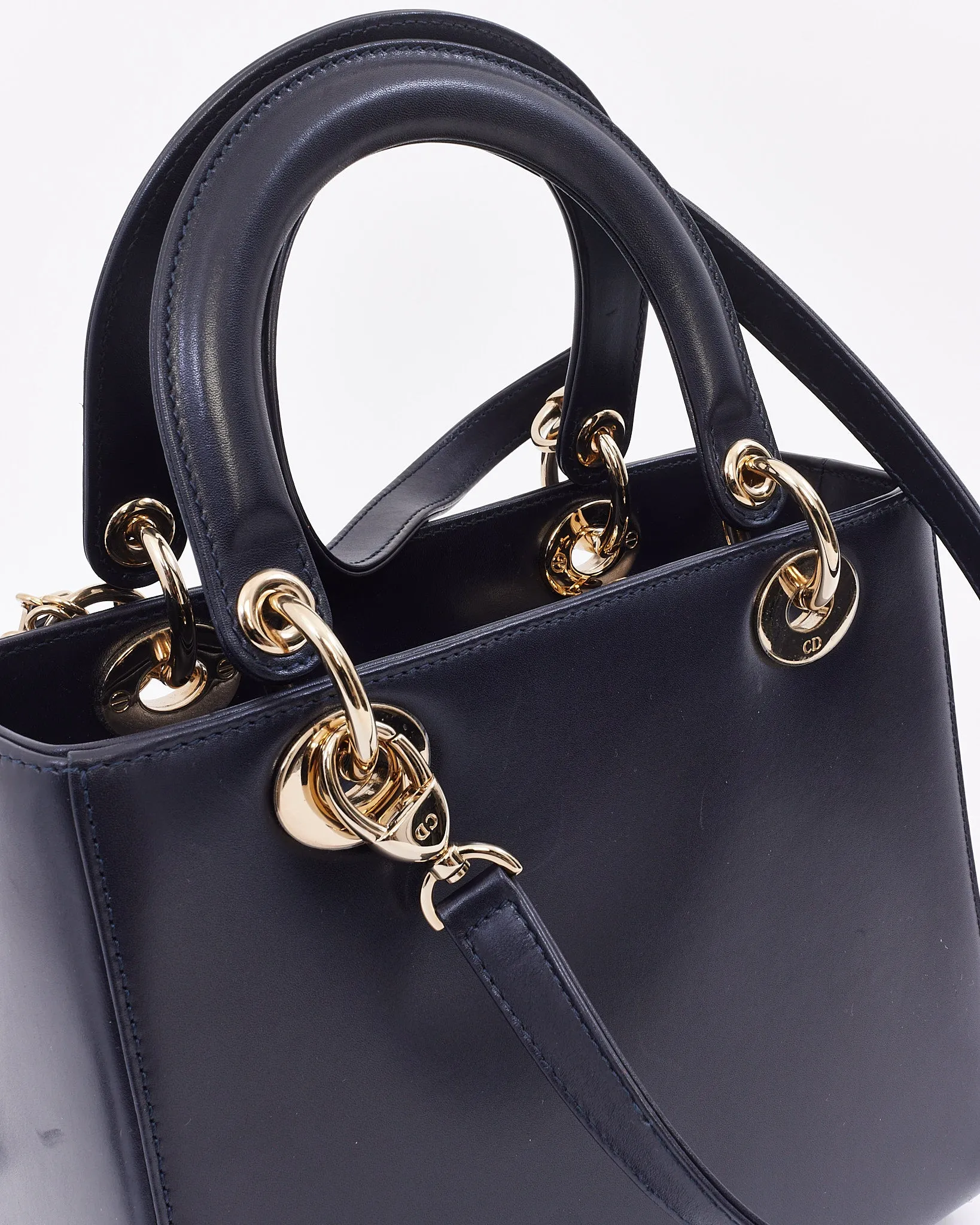 Dior Navy Leather Medium Lady Dior Pockets Top Handle Bag