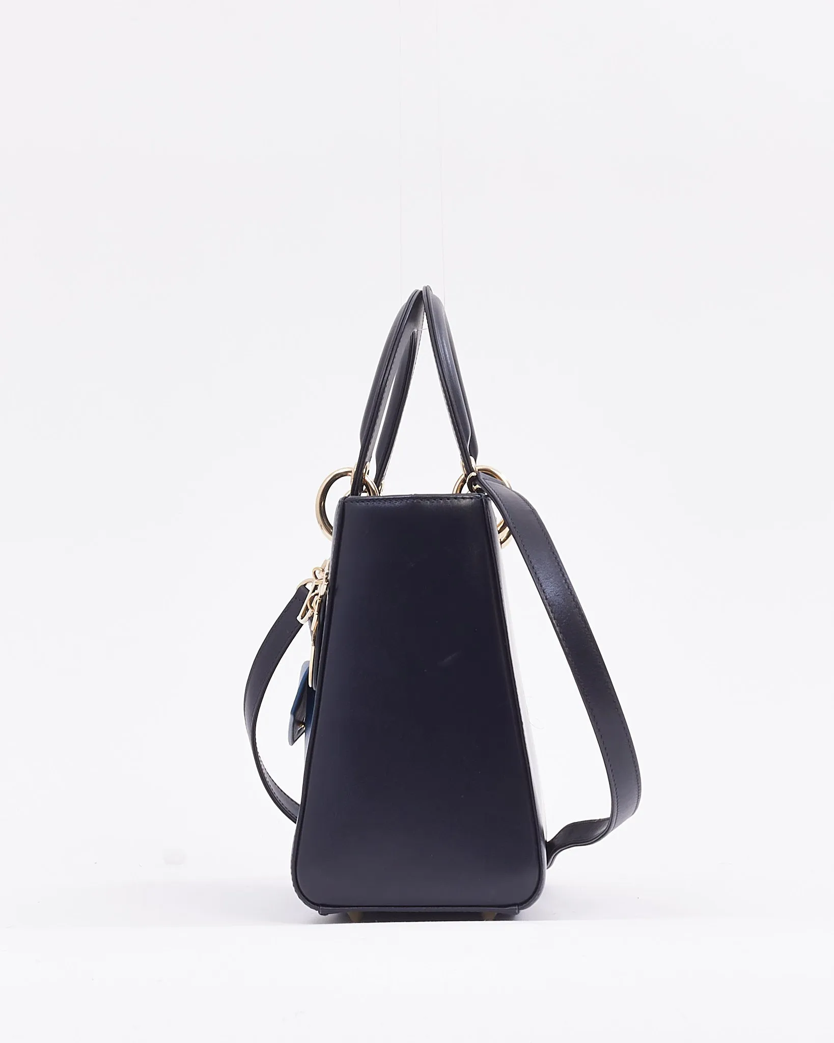 Dior Navy Leather Medium Lady Dior Pockets Top Handle Bag