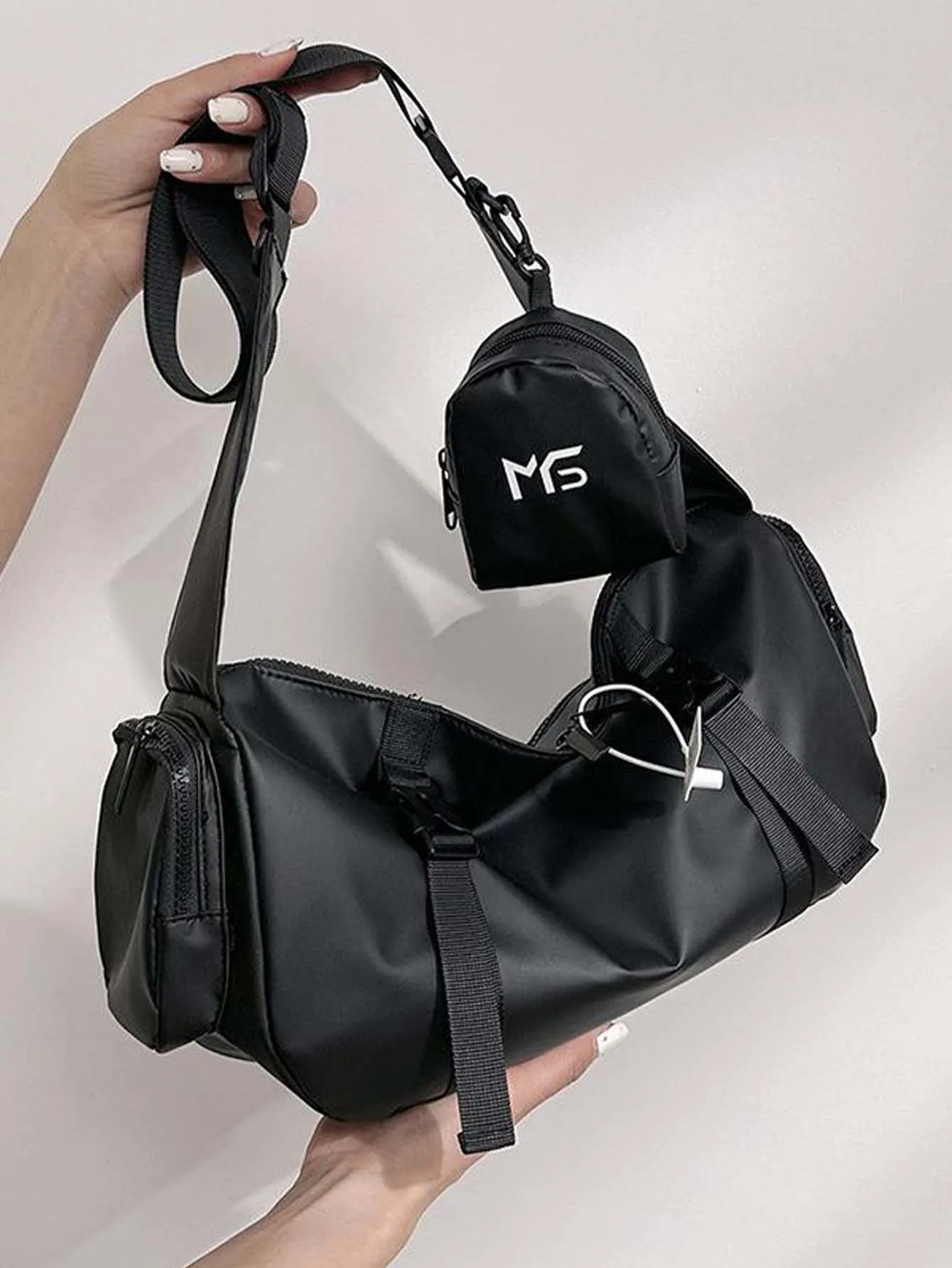 Double Pocket Street Style Shoulder Bag - Black - FD ⚡