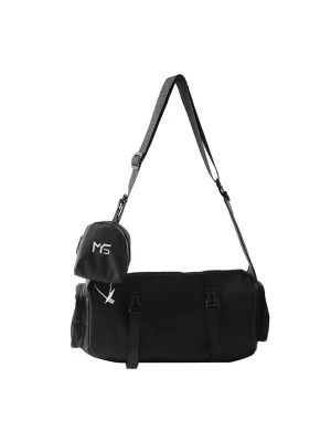 Double Pocket Street Style Shoulder Bag - Black - FD ⚡