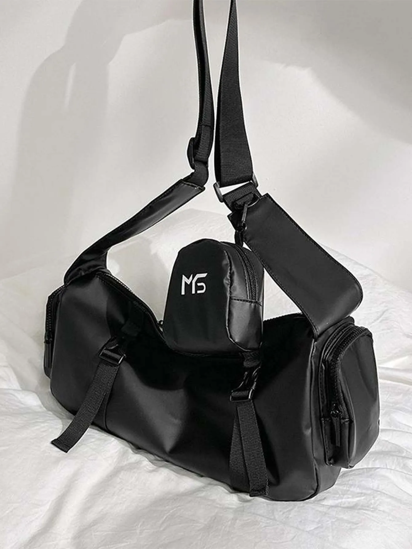 Double Pocket Street Style Shoulder Bag - Black - FD ⚡