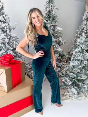 Everly Shoulder Tie Velvet Jumpsuit