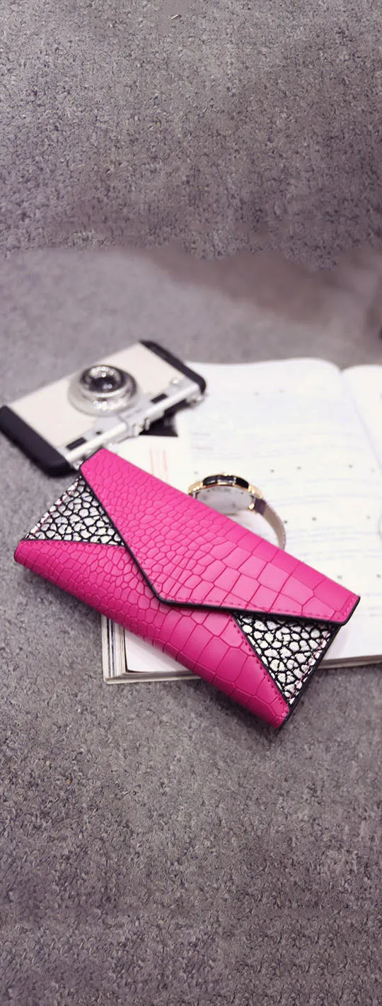 Fashion Clutch Bag Women's Wallet Crocodile Pattern Triangle Splice Small Bag