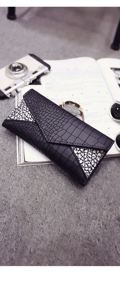 Fashion Clutch Bag Women's Wallet Crocodile Pattern Triangle Splice Small Bag