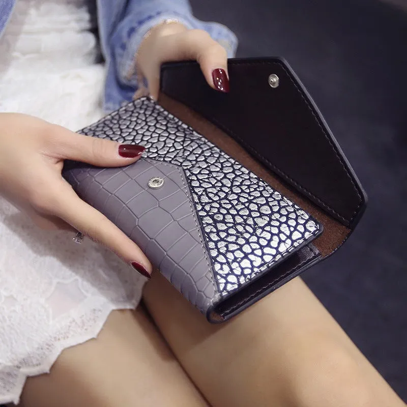 Fashion Clutch Bag Women's Wallet Crocodile Pattern Triangle Splice Small Bag
