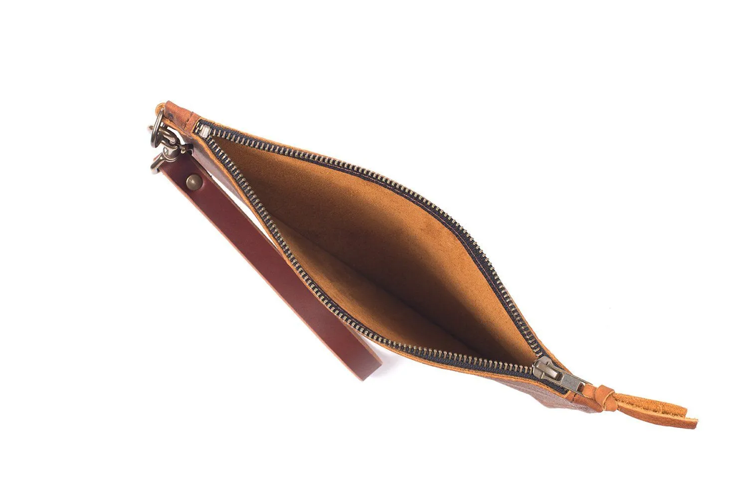 FELICITY ZIPPERED CLUTCH WITH WRISTLET - SMALL - COGNAC-BISON