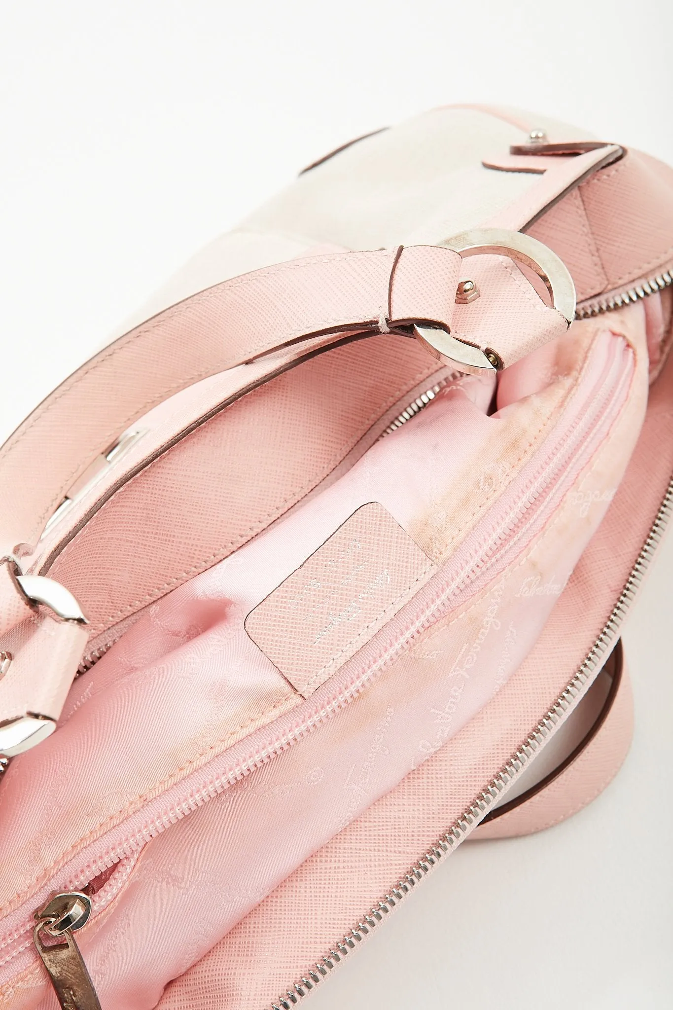 Ferragamo Pink Leather Trim & Canvas Gancini Top Handle Bag
