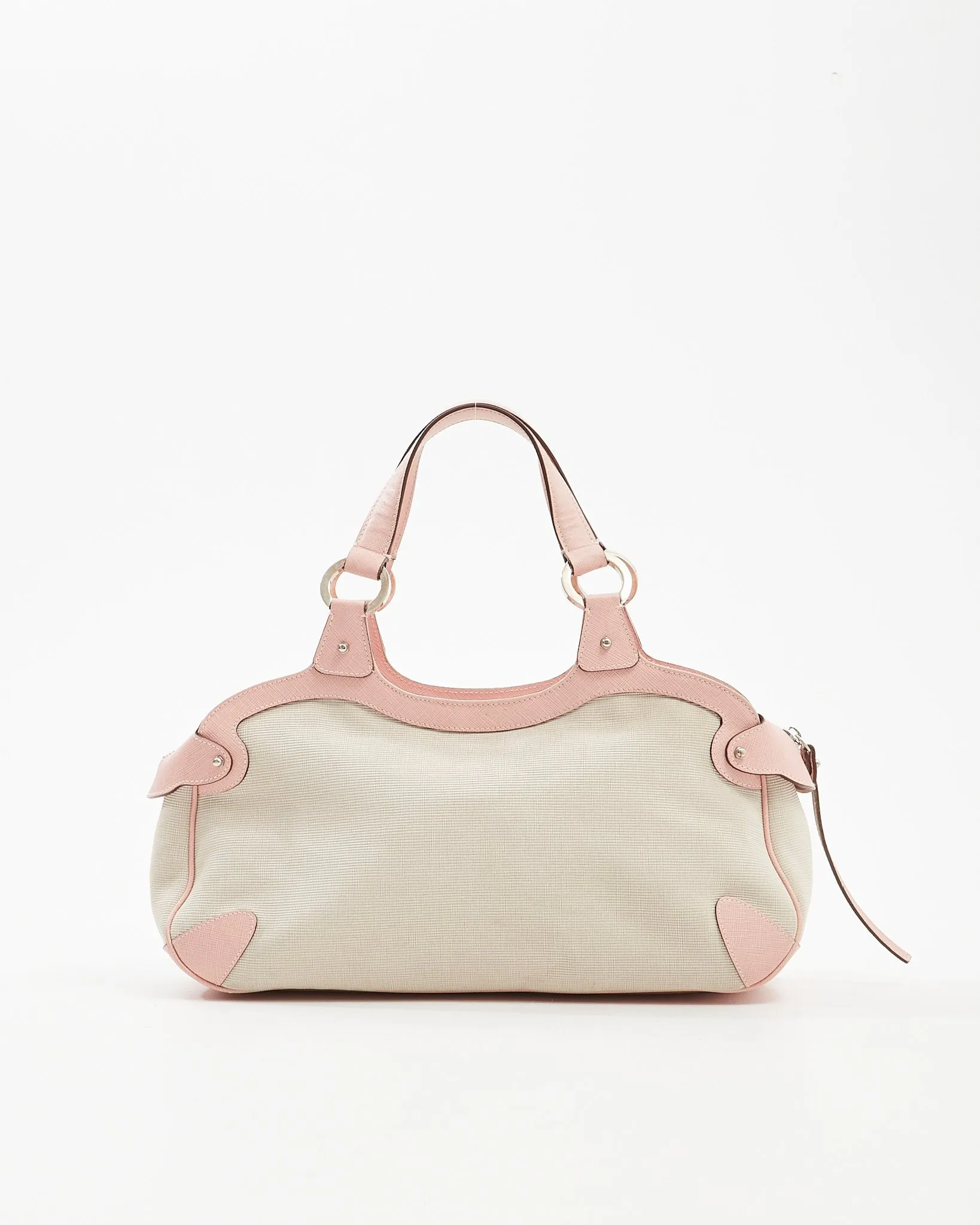 Ferragamo Pink Leather Trim & Canvas Gancini Top Handle Bag