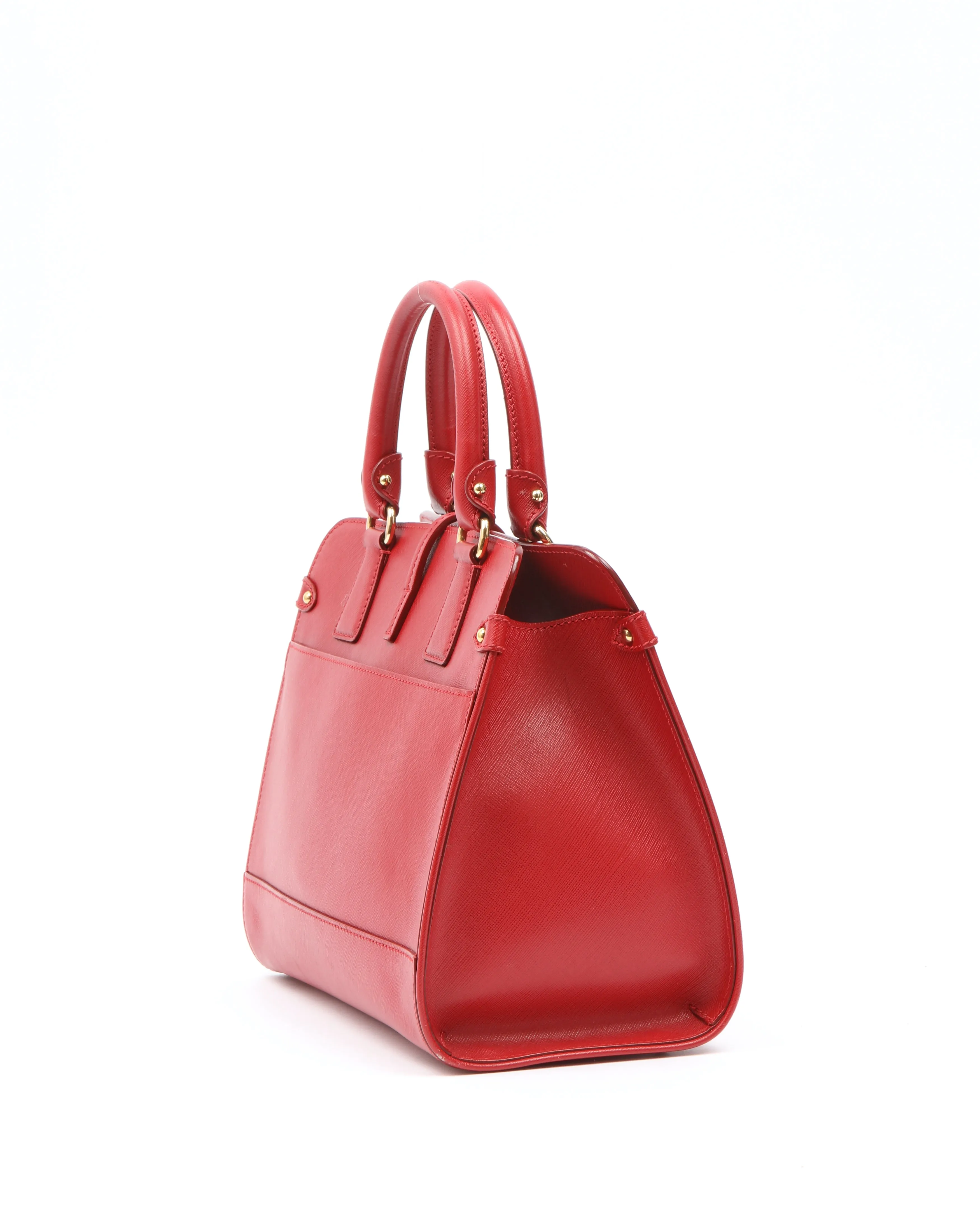 Ferragamo Red Leather Gancini Top Handle Bag