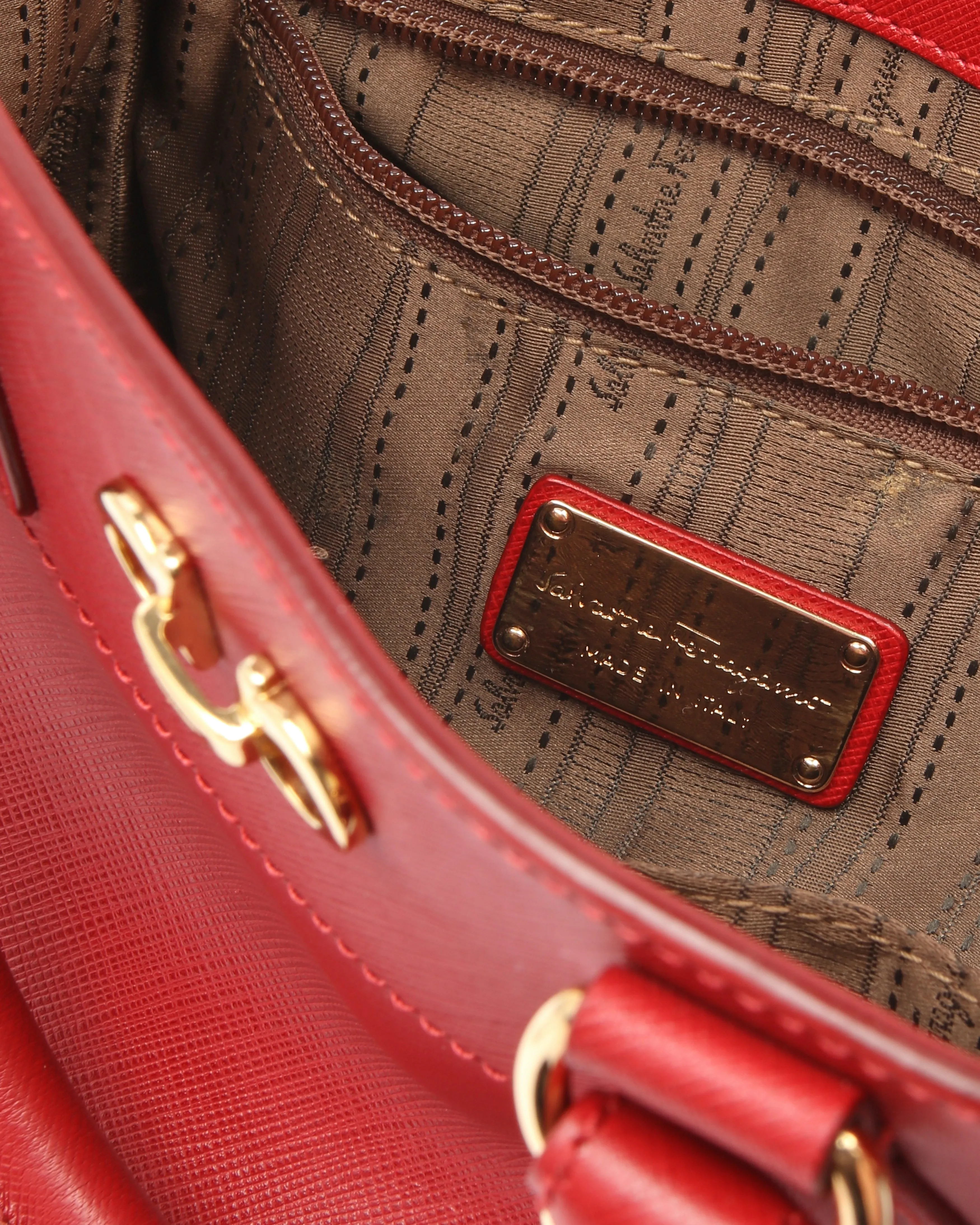 Ferragamo Red Leather Gancini Top Handle Bag