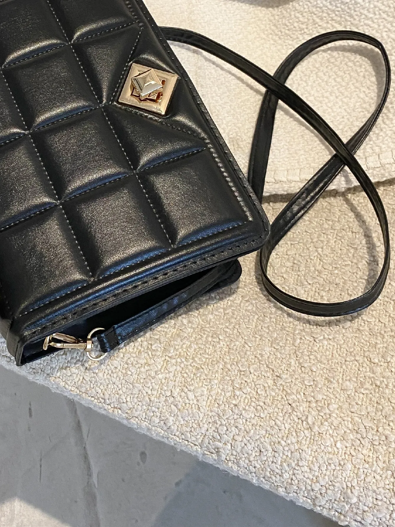 Fluffy Handle Textured Flap Square Bag - Black