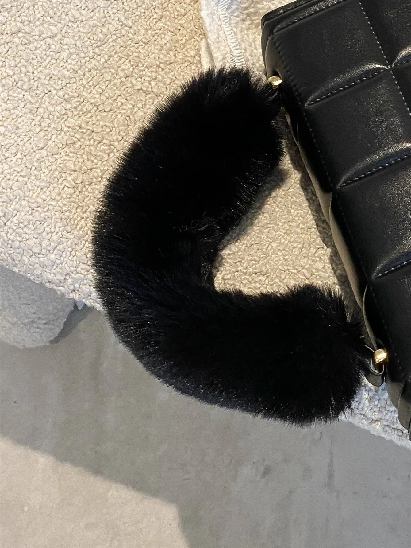 Fluffy Handle Textured Flap Square Bag - Black