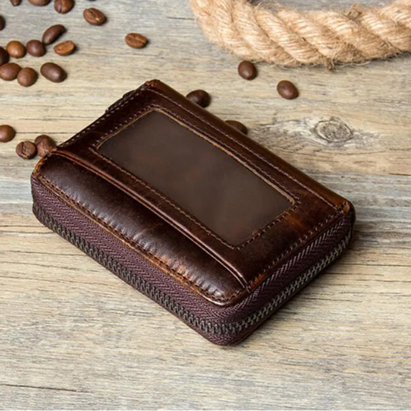 Full Grain Leather Men Wallet Card Holder Wallet Expandable Card Holder Zipper Wallet MSG2123