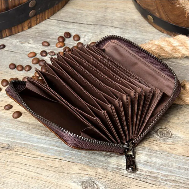 Full Grain Leather Men Wallet Card Holder Wallet Expandable Card Holder Zipper Wallet MSG2123