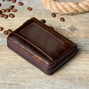 Full Grain Leather Men Wallet Card Holder Wallet Expandable Card Holder Zipper Wallet MSG2123