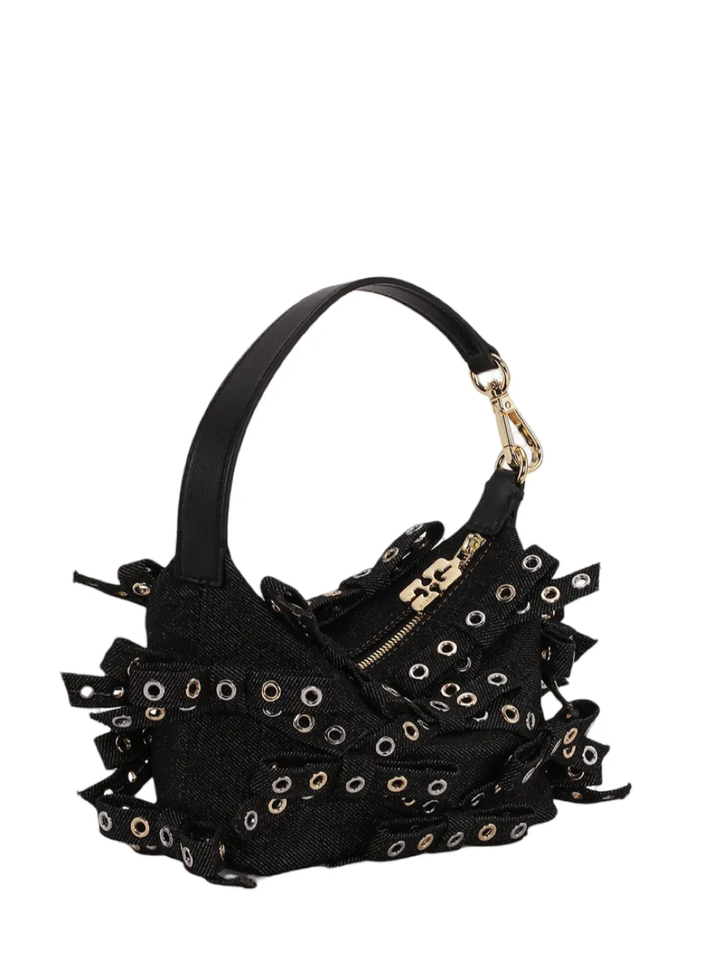 Ganni Black Denim Small Butterfly Pouch Bow Bag