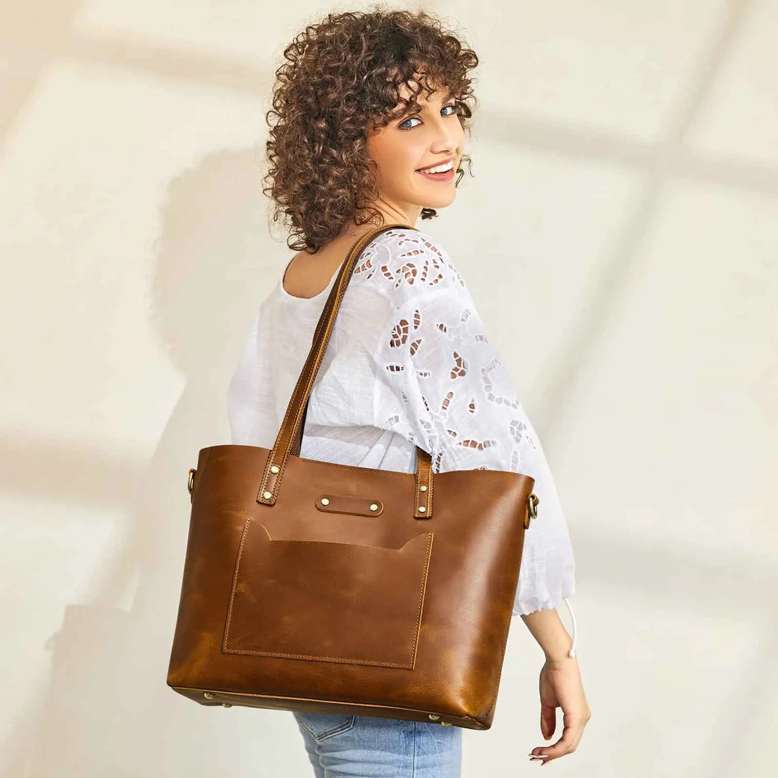 Genuine Leather Top Handle Work Tote Bags