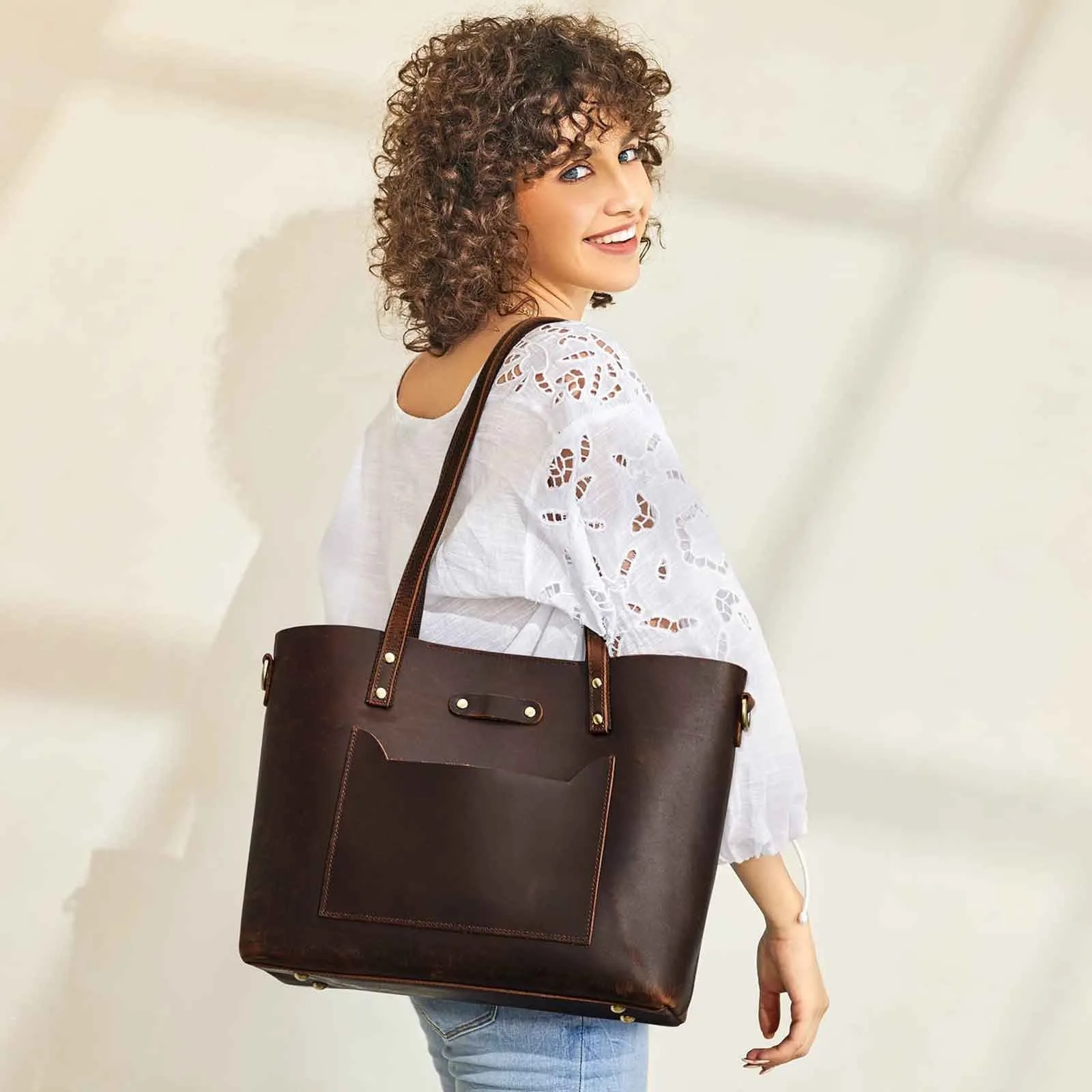 Genuine Leather Top Handle Work Tote Bags