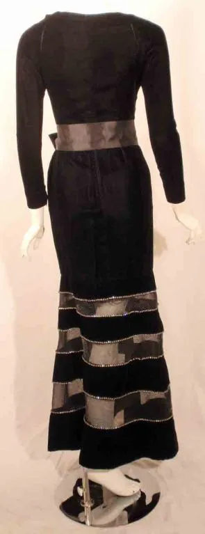 GIVENCHY Black Velvet Gown w/ Horsehair, Rhinestone & Trim