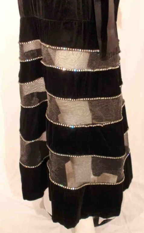 GIVENCHY Black Velvet Gown w/ Horsehair, Rhinestone & Trim