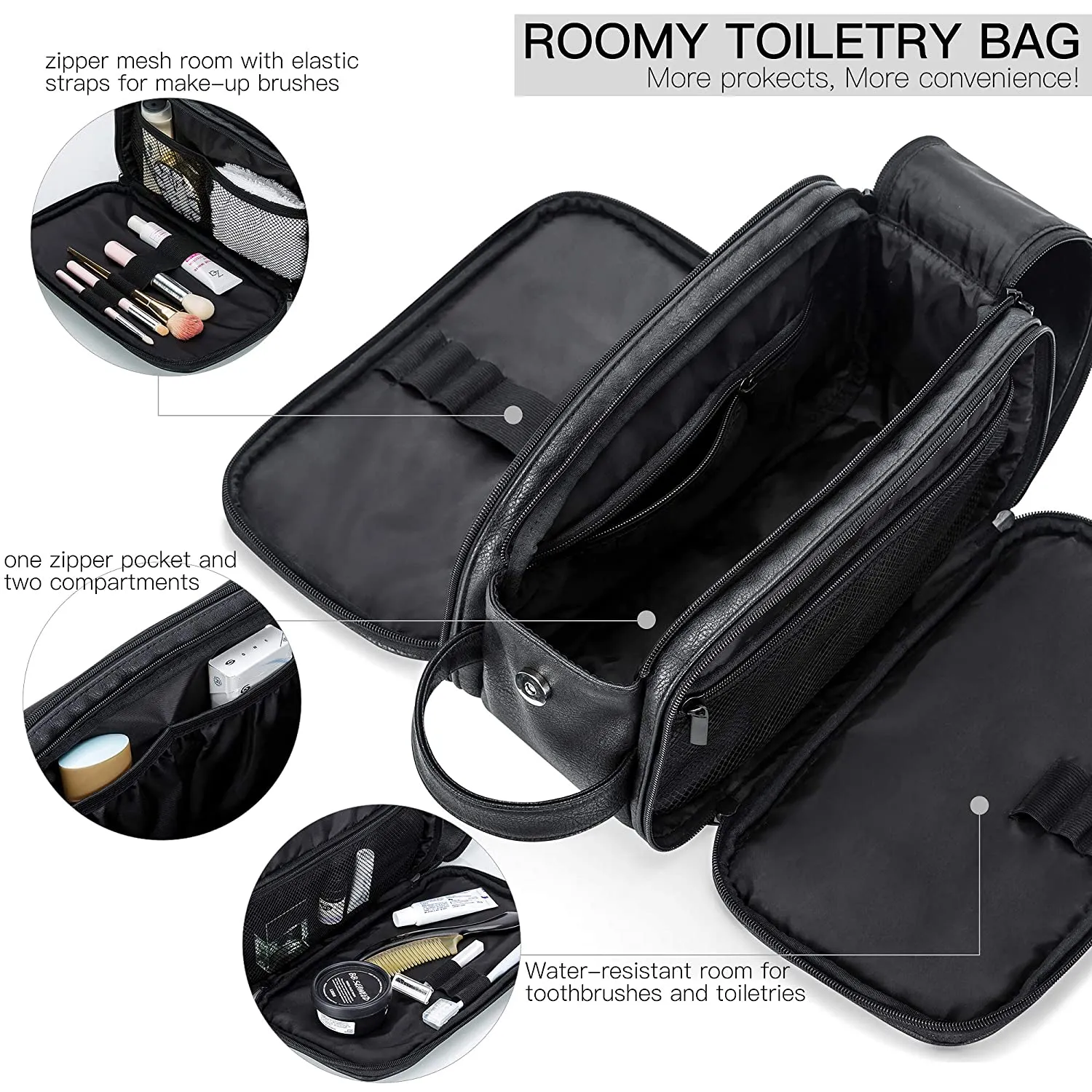 Groomsmen Gift, Waterproof PU Leather Toiletry Bag, Vegan Leather Dopp Kit, Water-Resistant Bathroom Toiletries Organizer, Christmas Gift