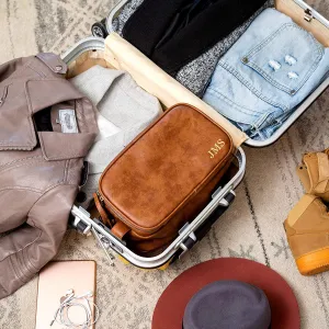 Groomsmen Gift, Waterproof PU Leather Toiletry Bag, Vegan Leather Dopp Kit, Water-Resistant Bathroom Toiletries Organizer, Christmas Gift